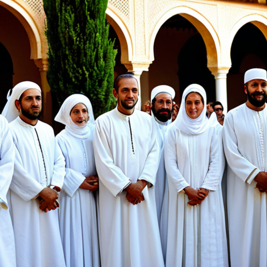 수피즘과 이슬람 신비주의 - Zikr Ceremony**

"A group of people, fully clothed in modest, traditional Andalusian attire, partici...
