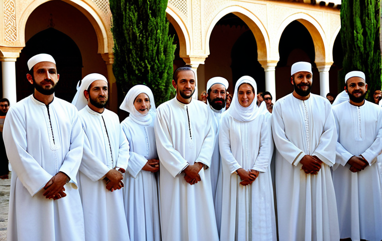 수피즘과 이슬람 신비주의 - Zikr Ceremony**

"A group of people, fully clothed in modest, traditional Andalusian attire, partici...