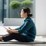 종교 상담과 영적 지도 - **Prompt:** A serene individual, dressed in comfortable, modest clothing, sits cross-legged on a plu...