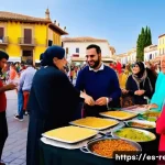 종교적 화해와 국제 협력 - A vibrant community festival in a Spanish neighborhood showcasing interreligious harmony: diverse gr...