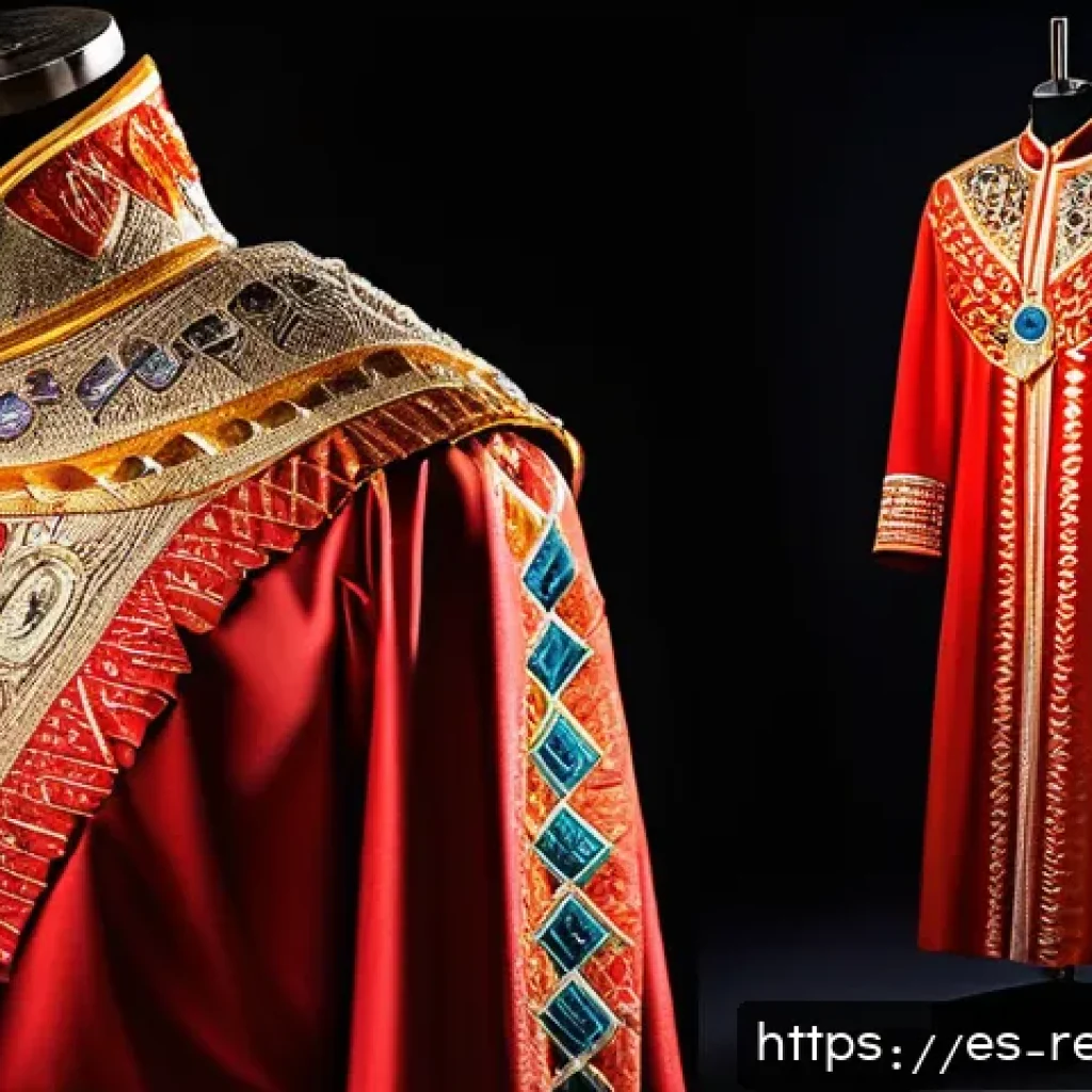 종교적 의복과 상징물 - A richly embroidered traditional Latin American religious garment displayed on a mannequin, featurin...