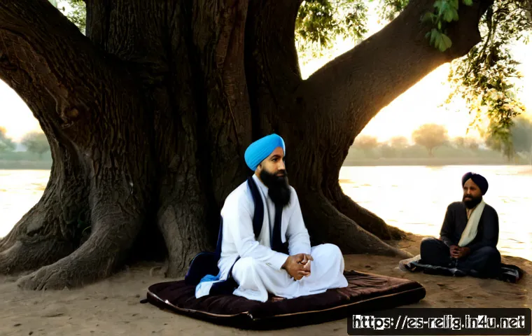 Home 17 시크교의 역사와 창시자 구루 나나크 - Photorealistic historical reconstruction of Guru Nanak as a dignified Sikh spiritual teacher in simp...